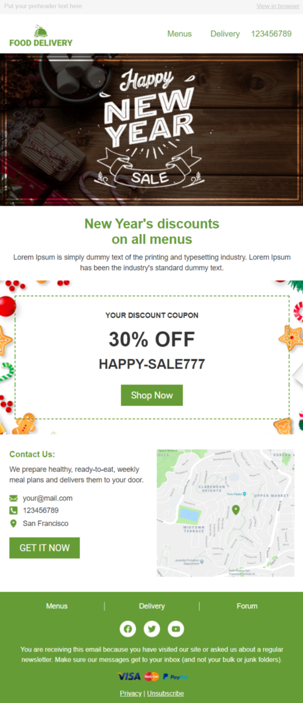 New Year discounts email template