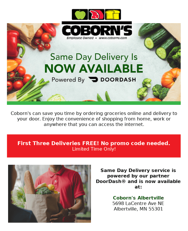 Coborn's grocery store announcement example