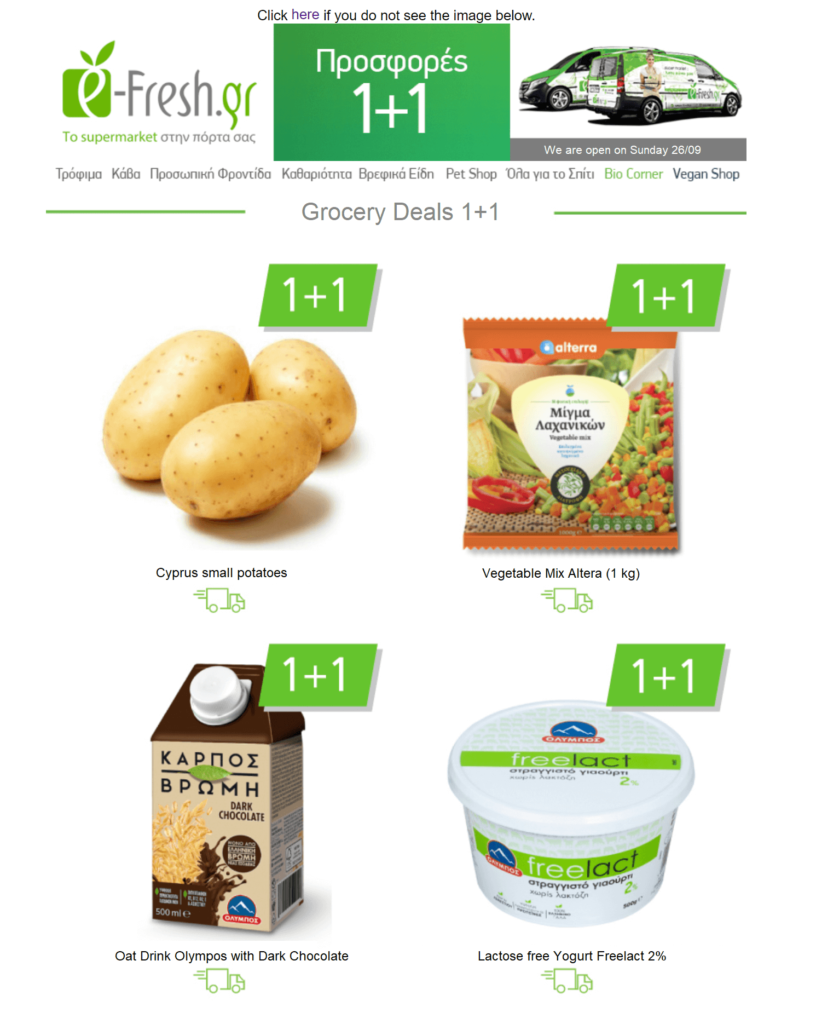 Efresh grocery store promotional email example