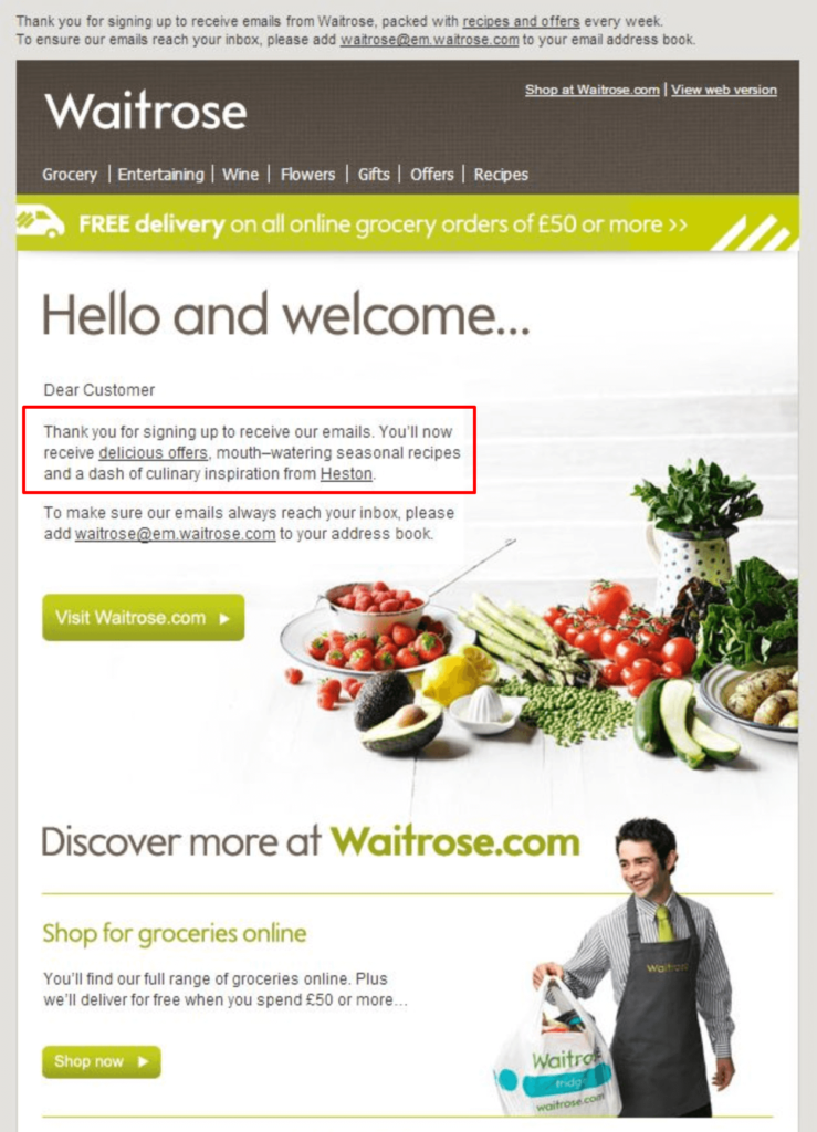 grocery store welcome email example