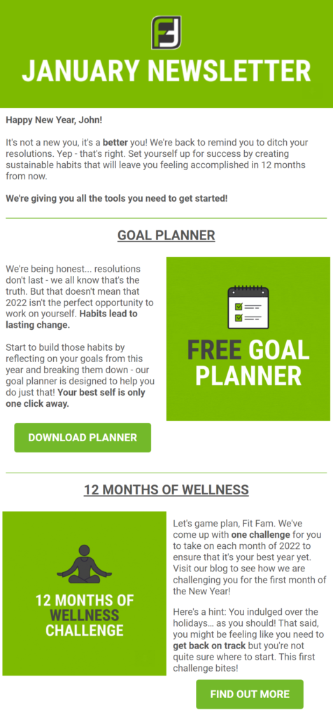 fitness email marketing newsletter from Fit Factory