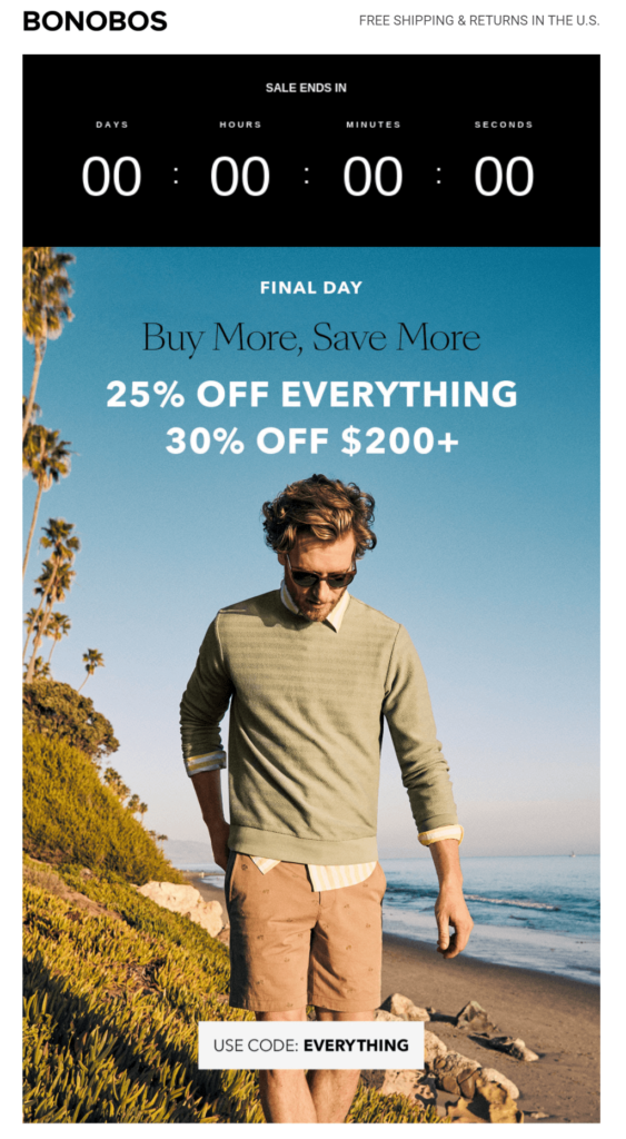 Bonobos sitewide sale email example