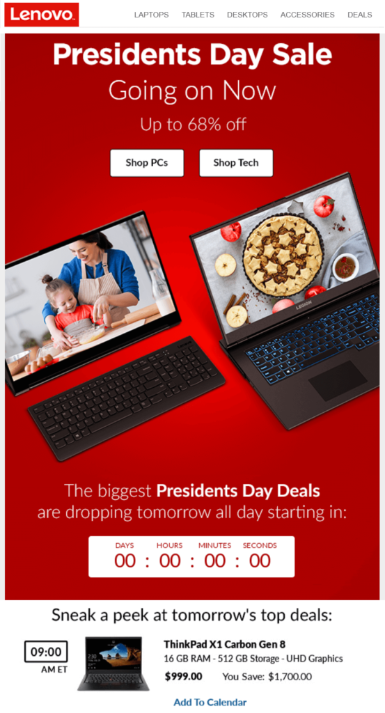 Lenovo countdown timer in email example