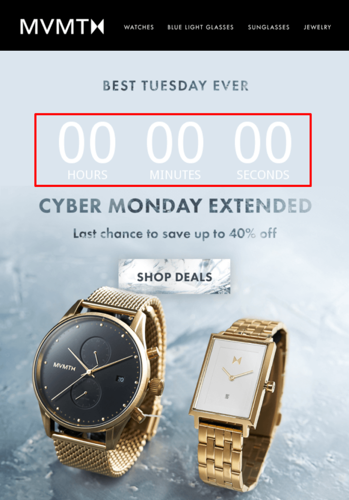 MVMT sales countdown timer in email