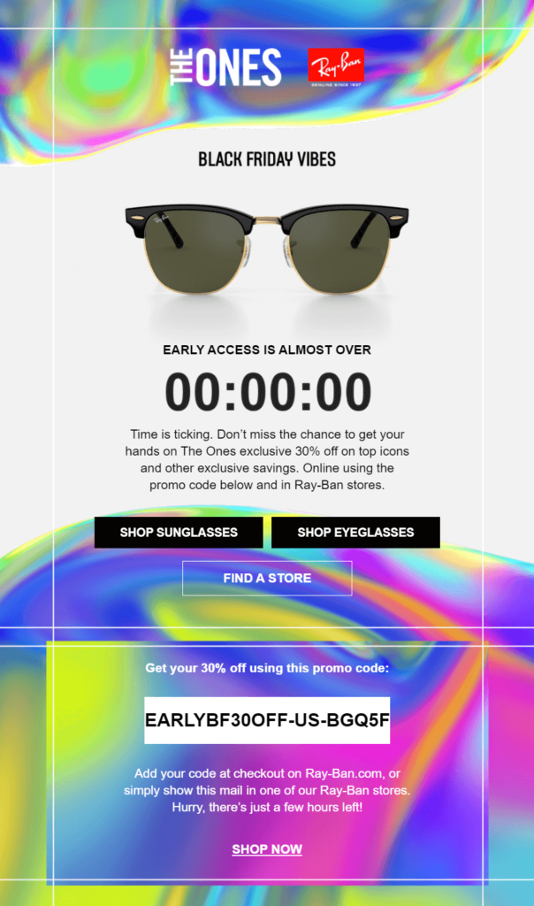 RayBan Black Friday countdown timer email