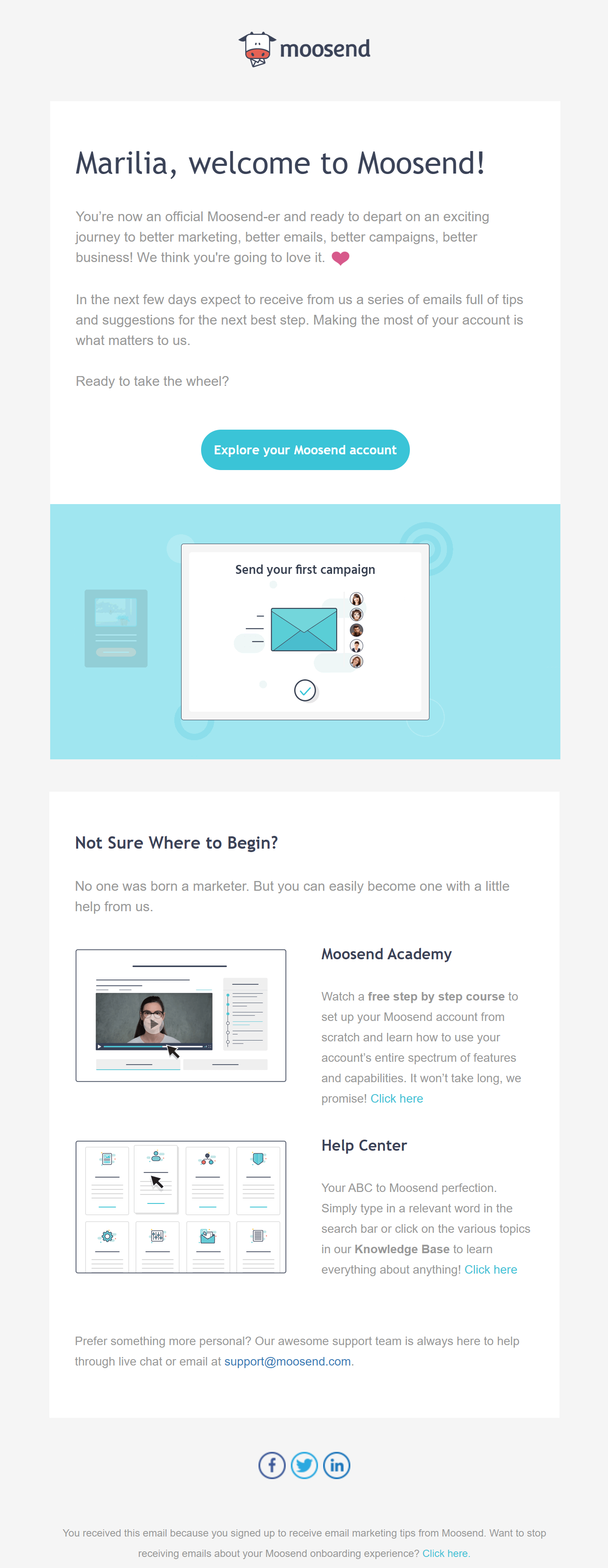 welcome email example by moosend