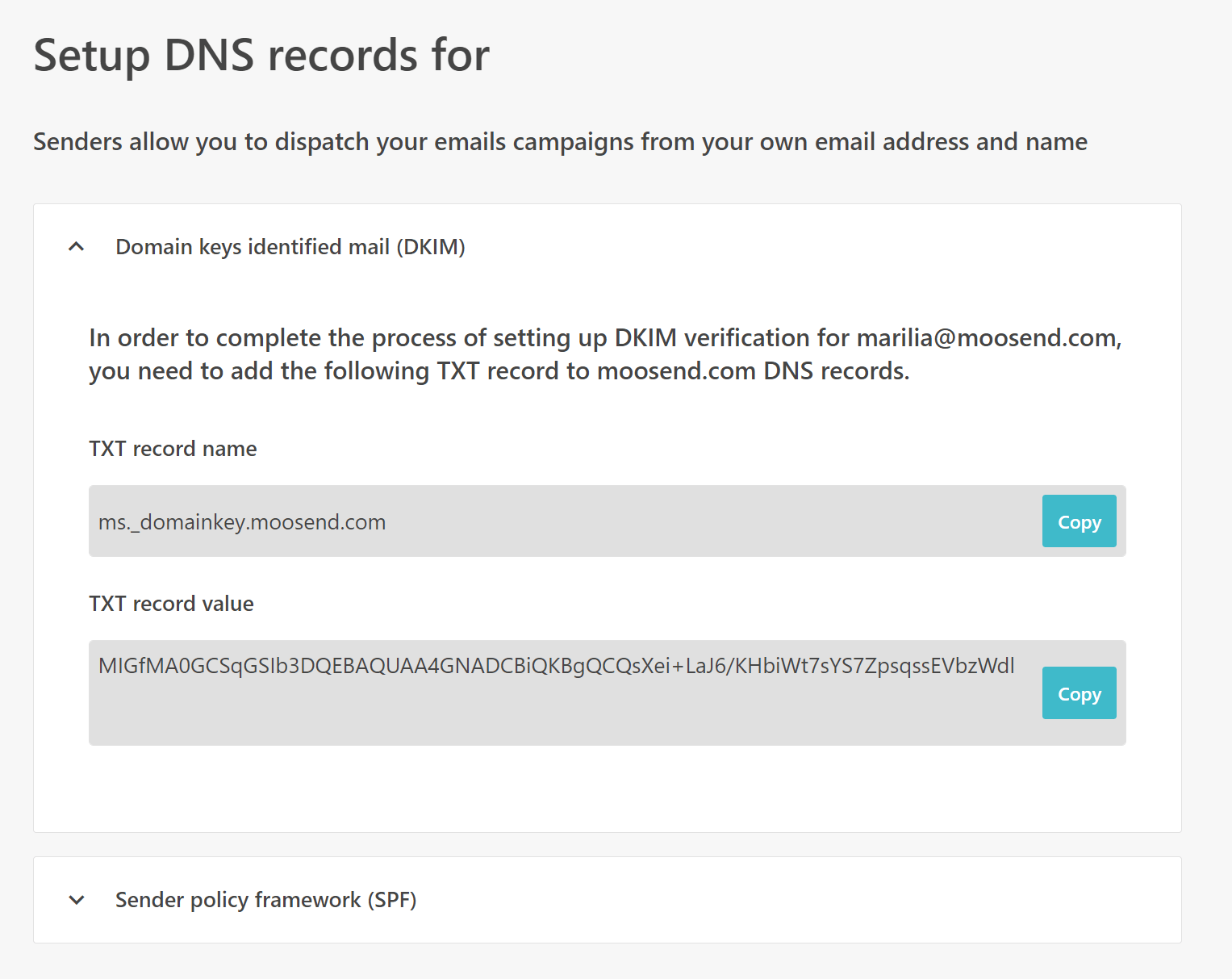 dkim and spf moosend