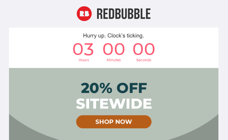 Redbubble urgency email marketing best practice