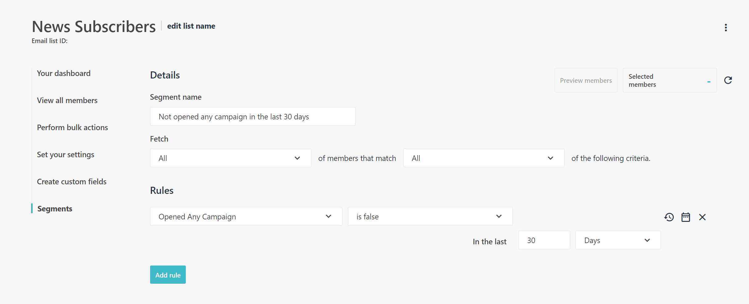 segment creation on Moosend platform