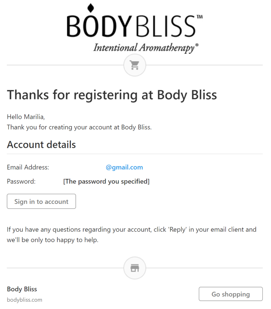 Body Bliss automated thank you email