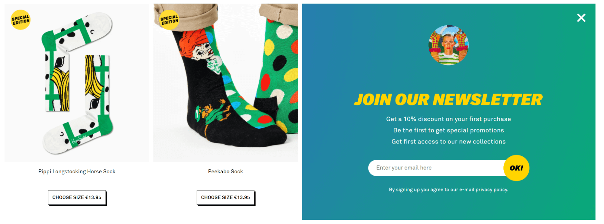 HappySocks inline subscription form