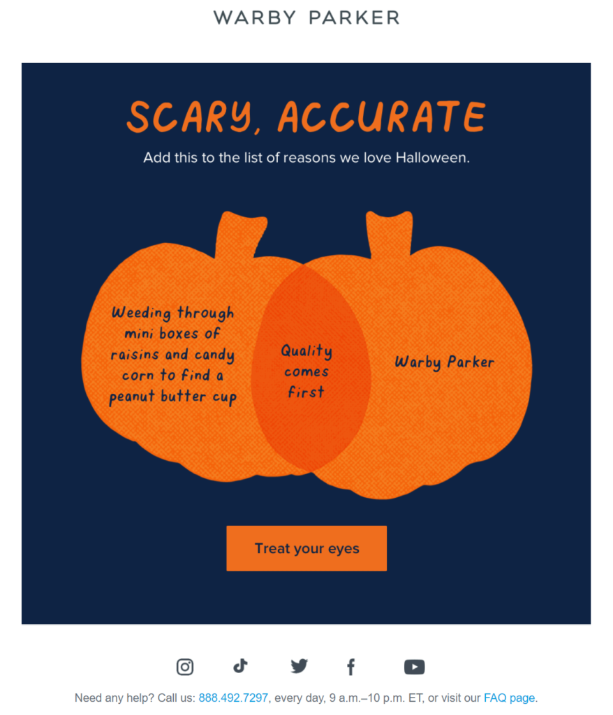 halloween ecommerce email example from Warby Parker