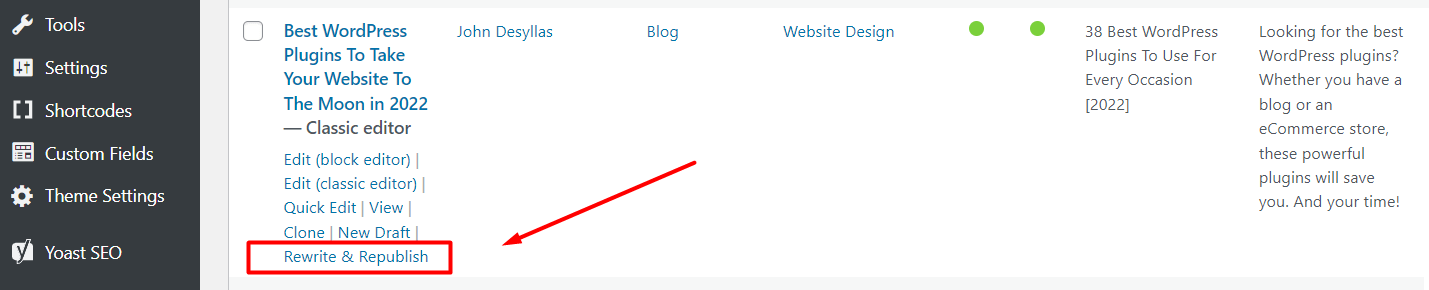 Yoast duplicate post feature in WordPress