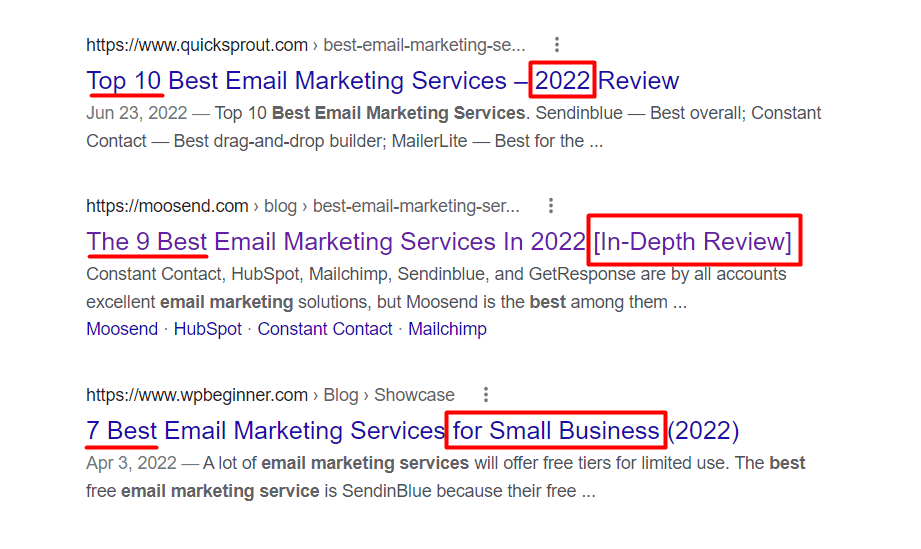 serp results with catchy headlines