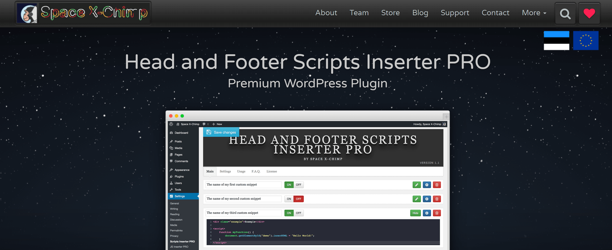 Head and Fonts script inserter wordpress plugin