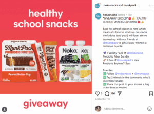 Noka and Munk Pack's collaboration giveaway with healthy school snack bundle as a prize