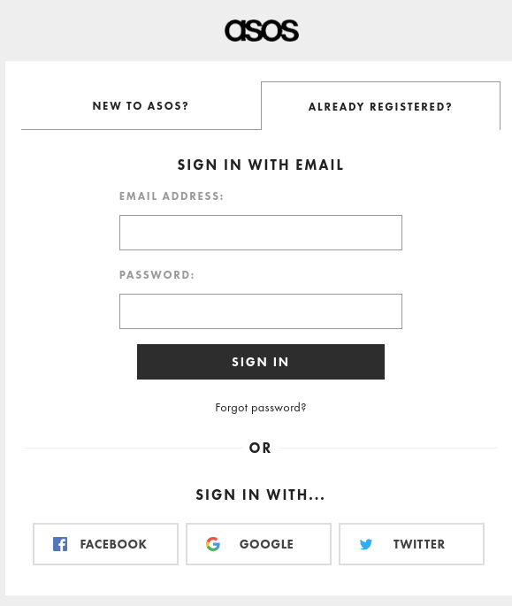 ASOS signup form