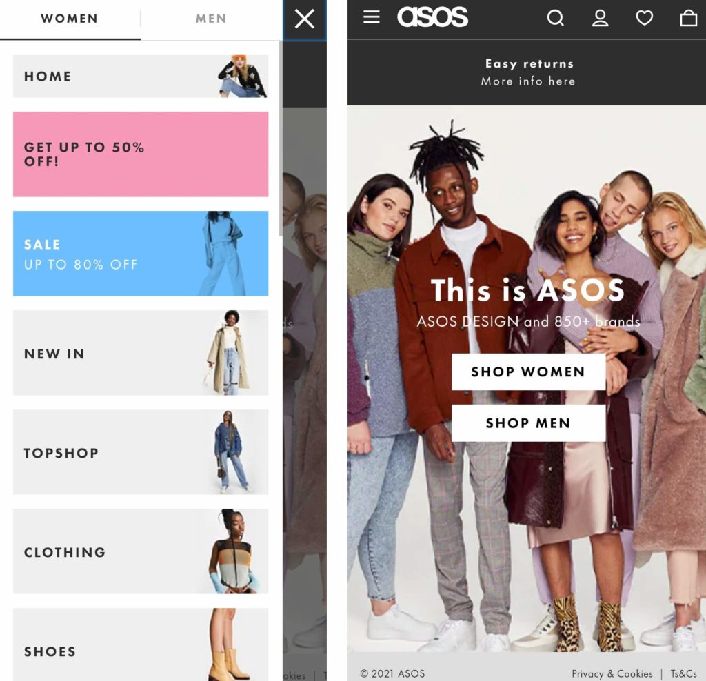 ASOS mobile responsive website example