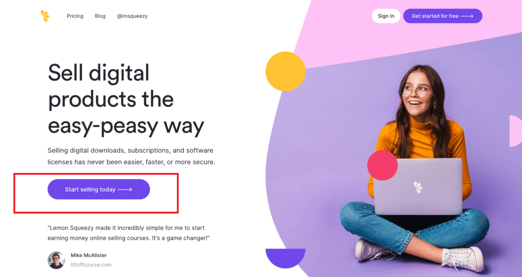 landing page example by Lemon Squeezy