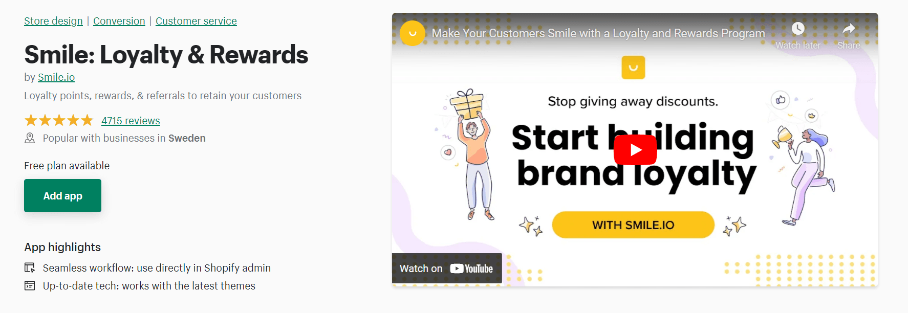 Smile.io customer loyalty app