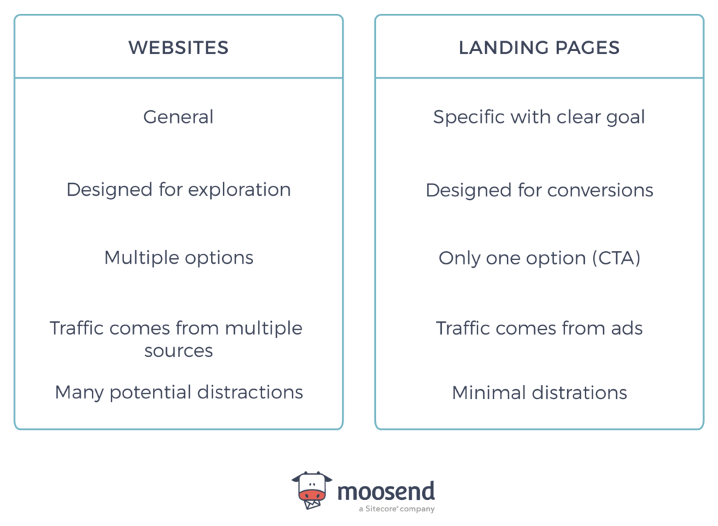 landing page vs website