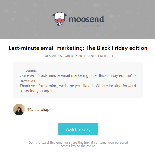 Moosend black friday webinar example