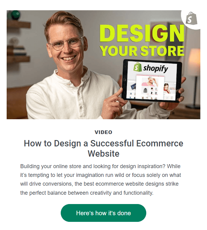 Shopify educational video on Youtube