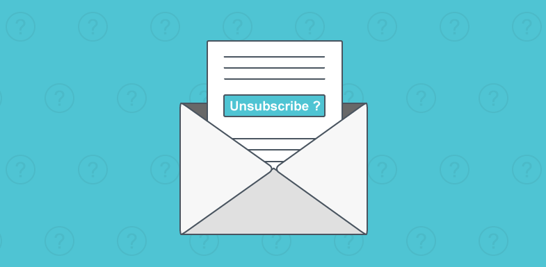 an envelope with a piece of paper and an unsubscribe button