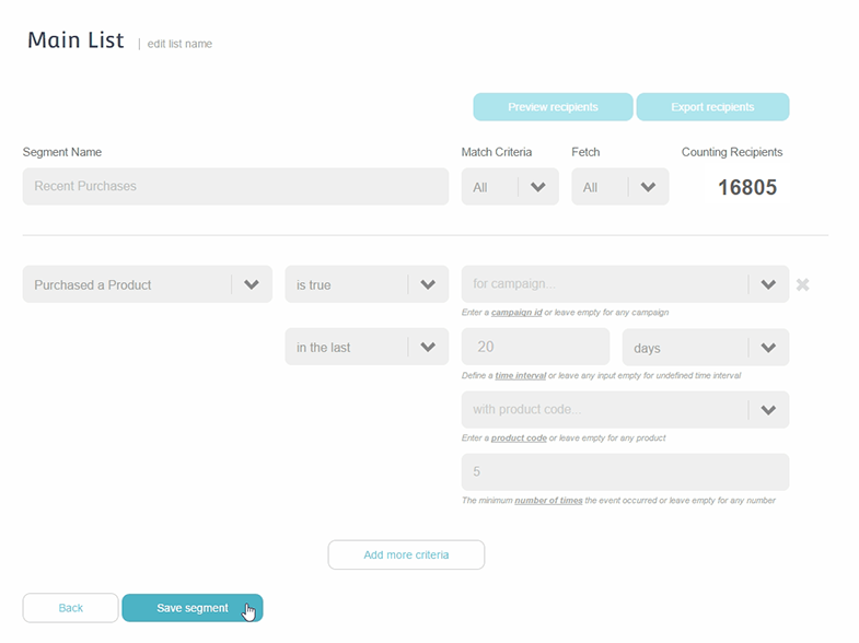Create segments easily on Moosend's platform to laser target your campaigns!