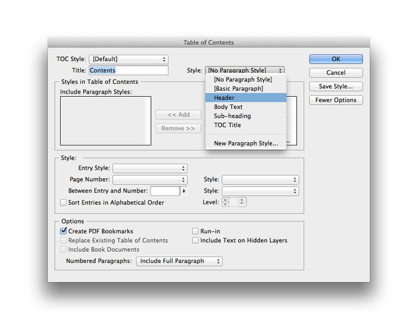 how to create an ebook with indesign customizing your table of contents