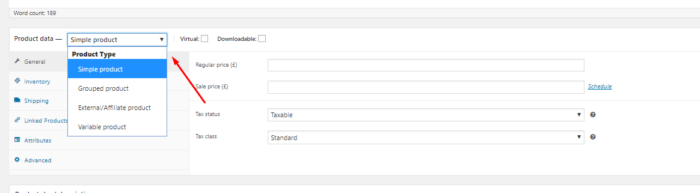 woocommerce product type