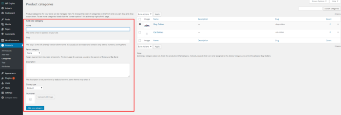 adding product category woocommerce
