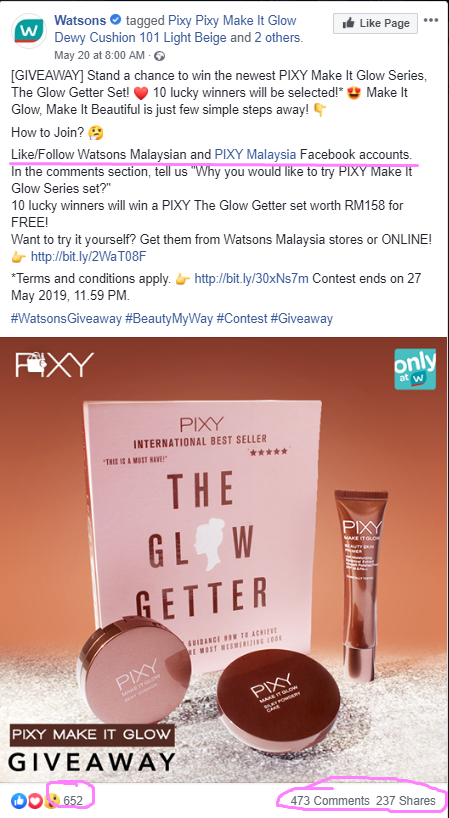 Watsons Facebook contest example