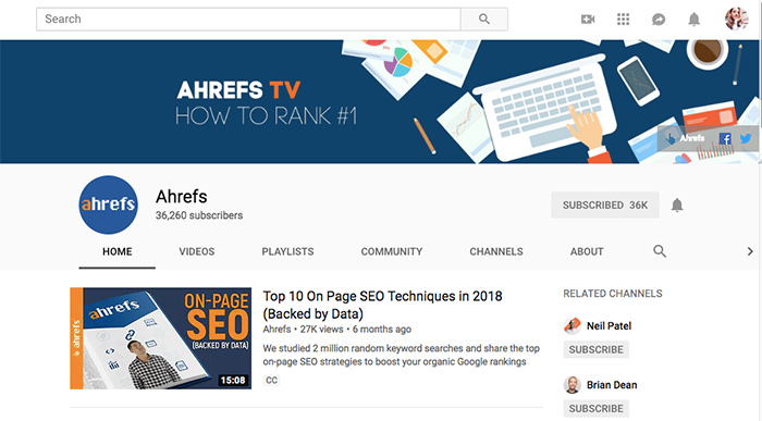 ahrefs youtube channel