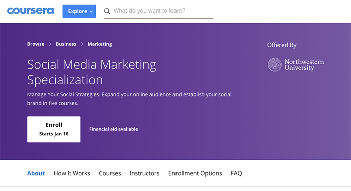social media marketing course by coursera