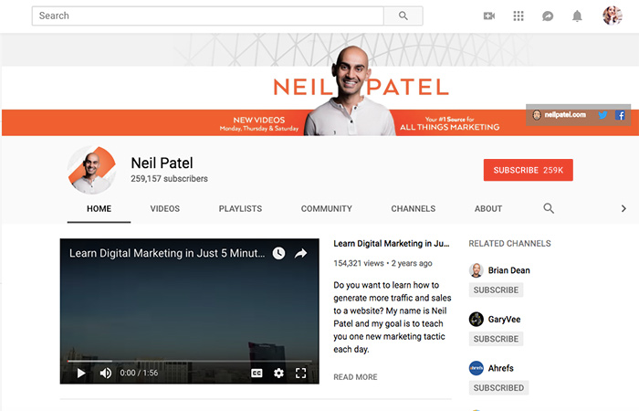 neil patel youtube channel