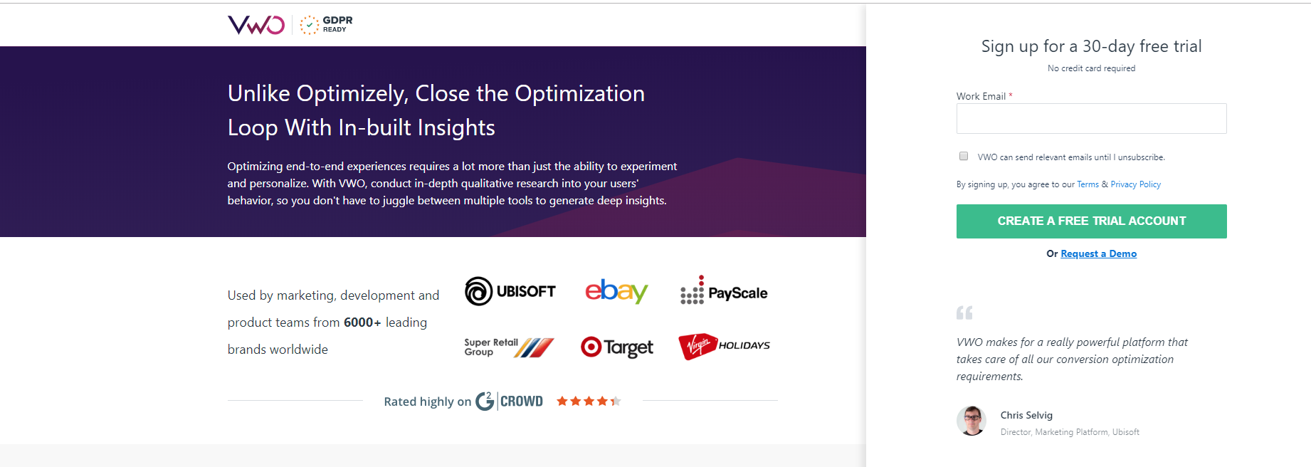 vwo landing page copy stays above the fold