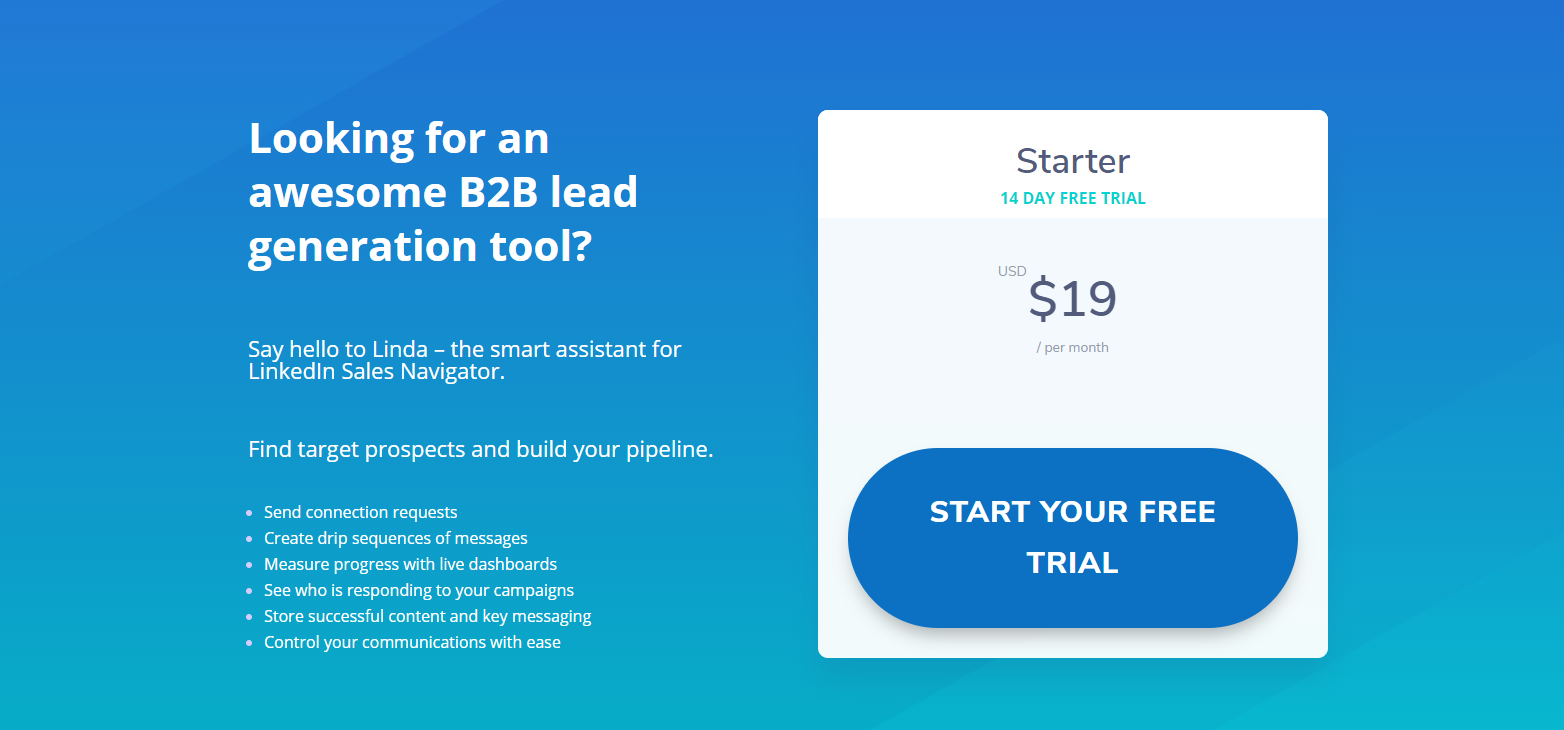 linda offers a clean and simple landing page