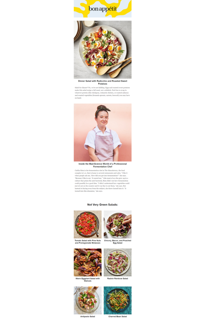 Bon appetit newsletter layout example of brand marketing