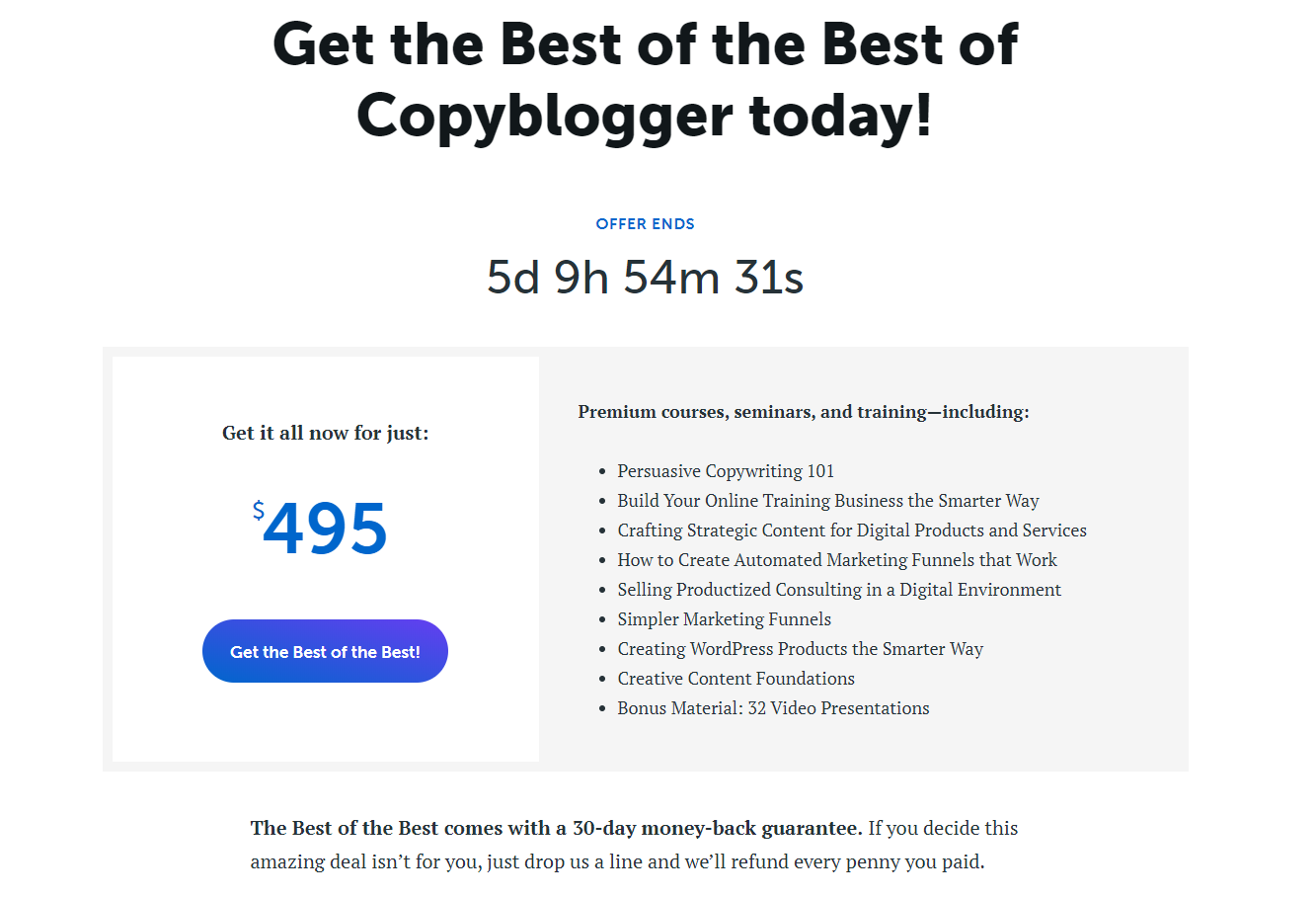 copyblogger's copy is clear thanks to the bullet list