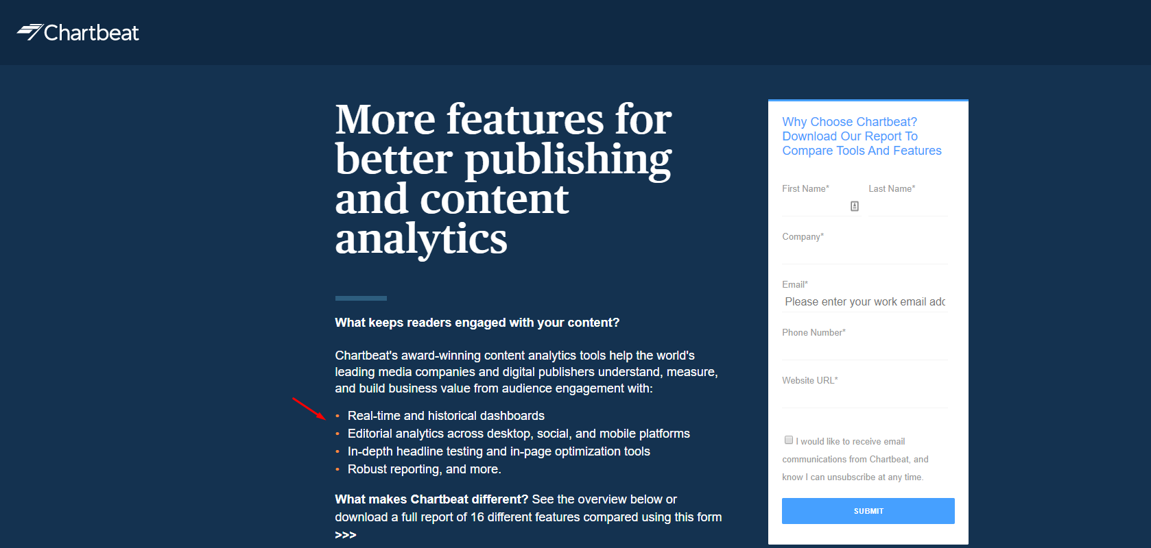 chartbeat asks only for what is really important in their landing page form