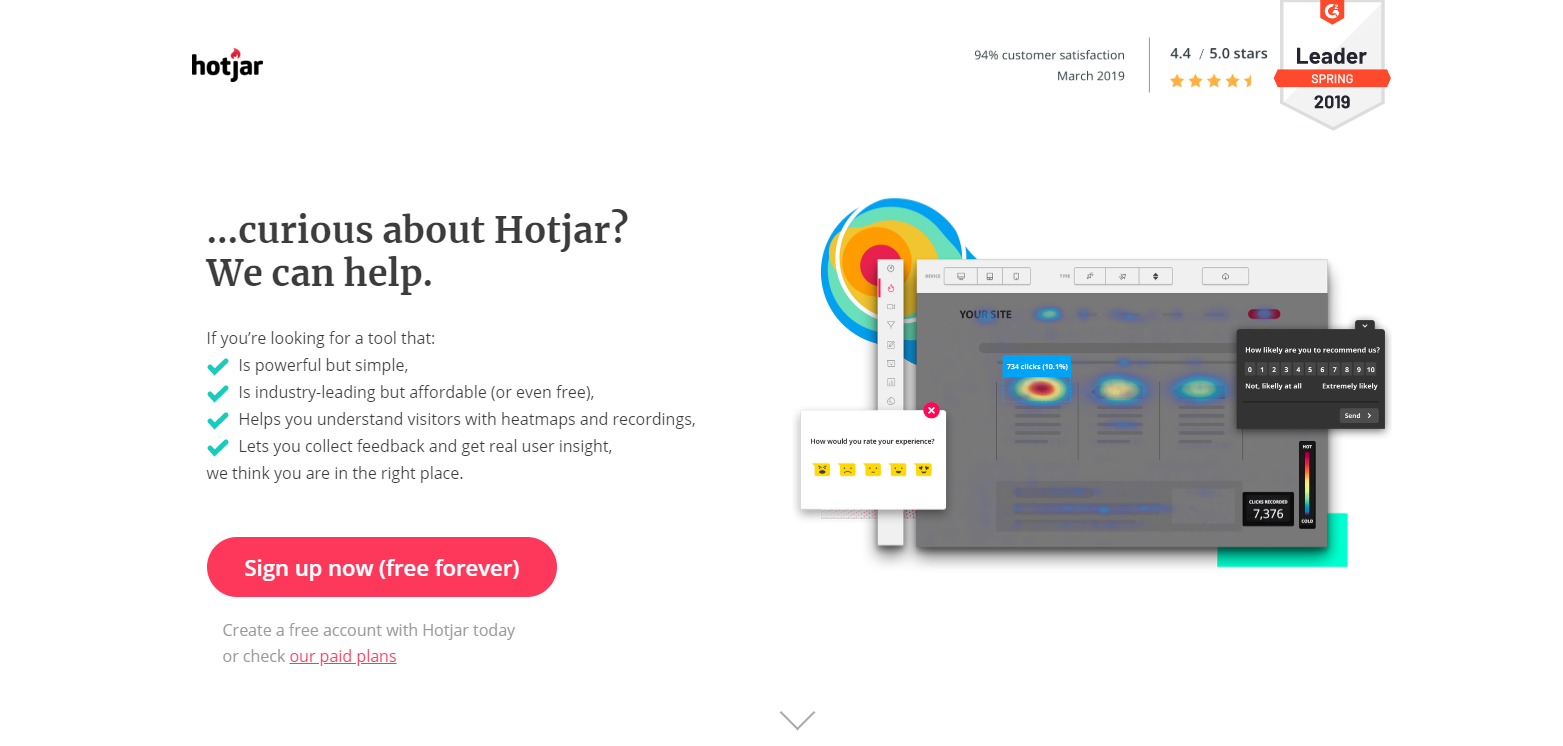 hotjar uses a clever button copy to attract their visitors