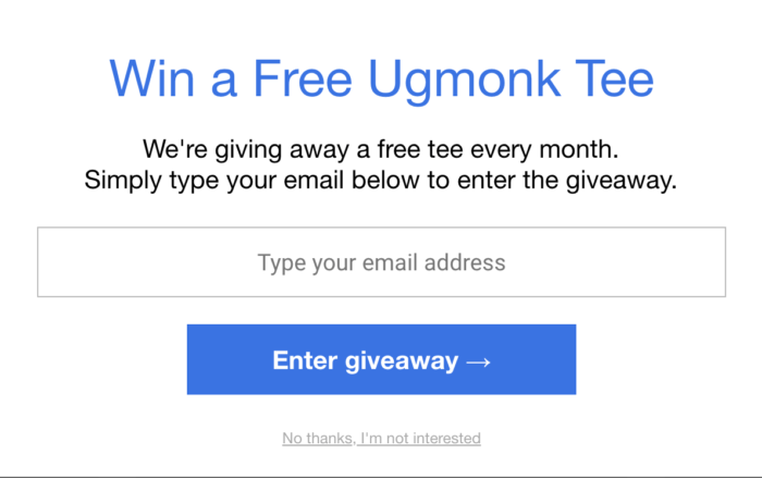Ugmonk tee pop email cta example