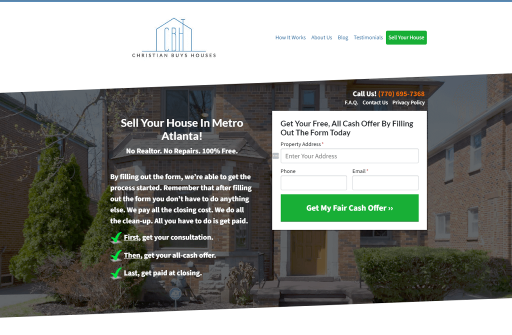 Christian Buys Houses landing page example