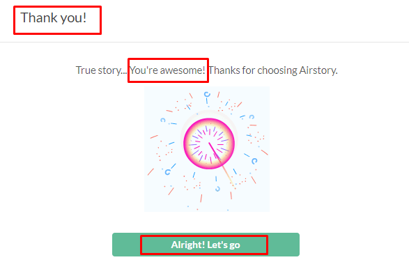 airsotry's landing page thank you page