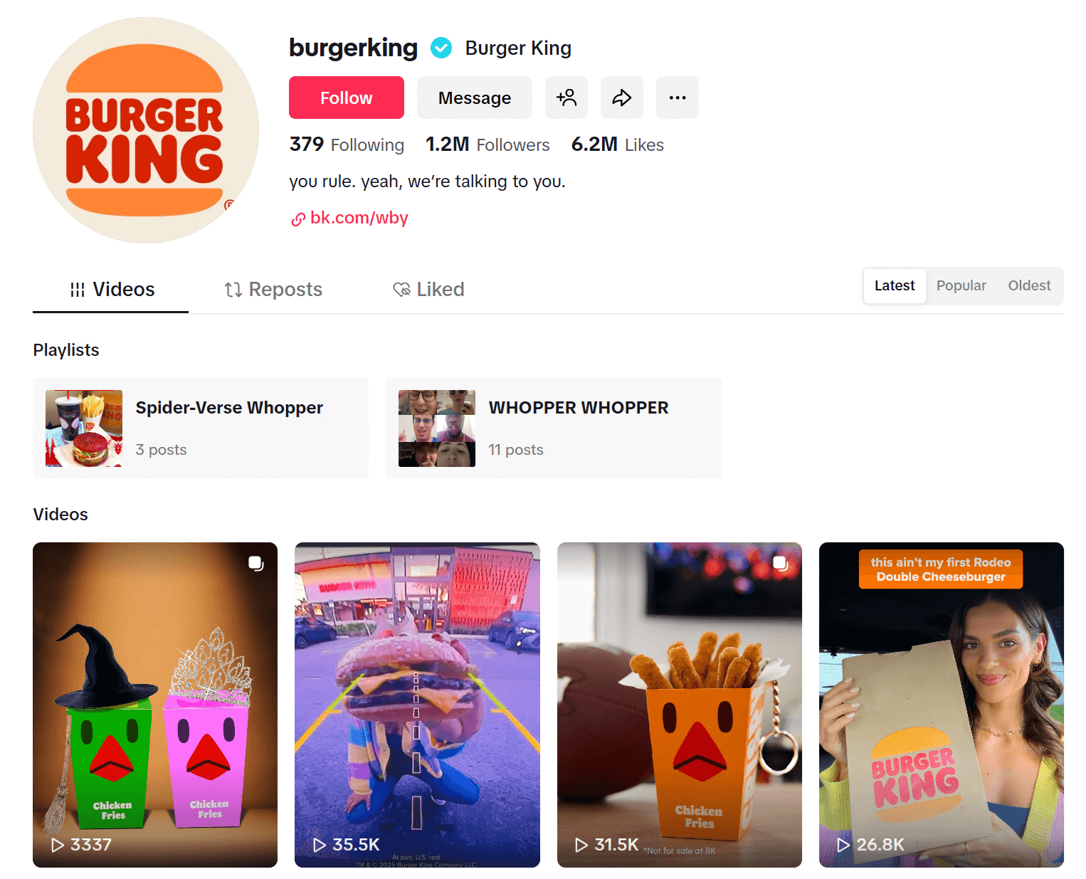 burger king tiktok account