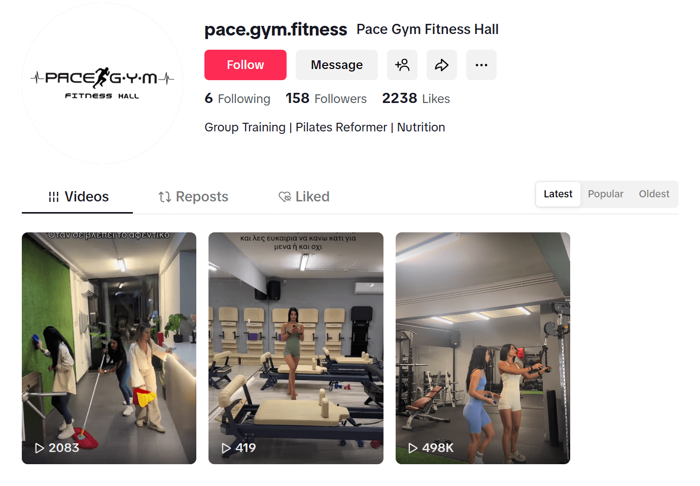 pace gym tiktok profile