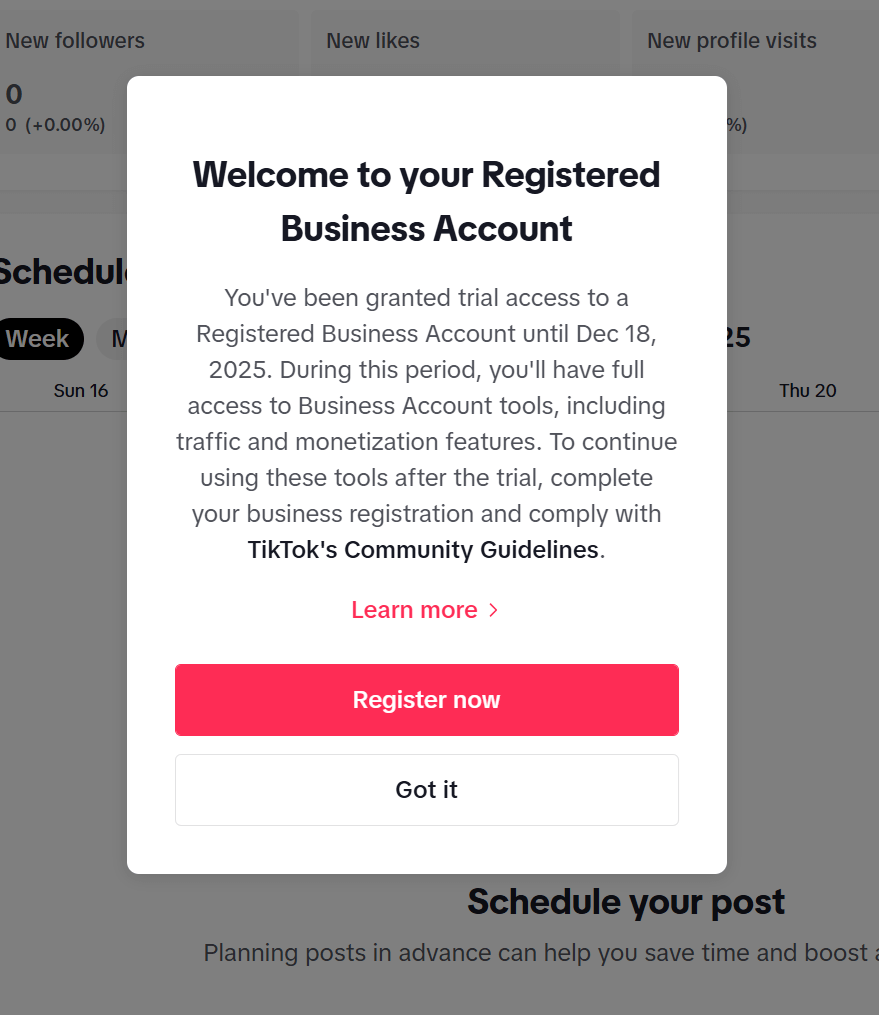 tiktok business account disclaimer