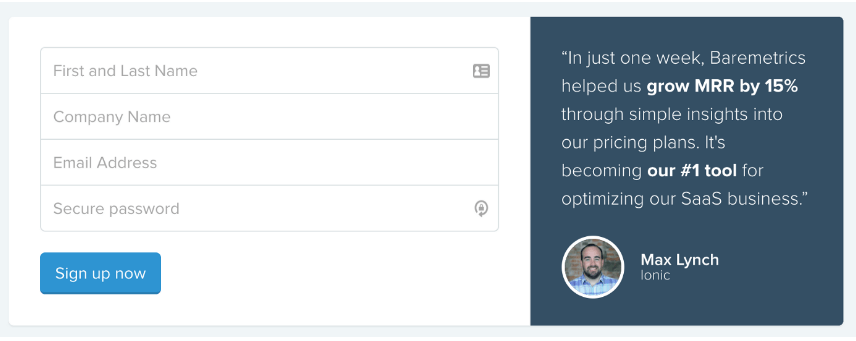 signup form by Baremetrics