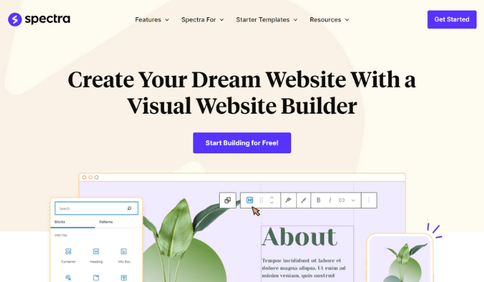 Spectra free website builder tool